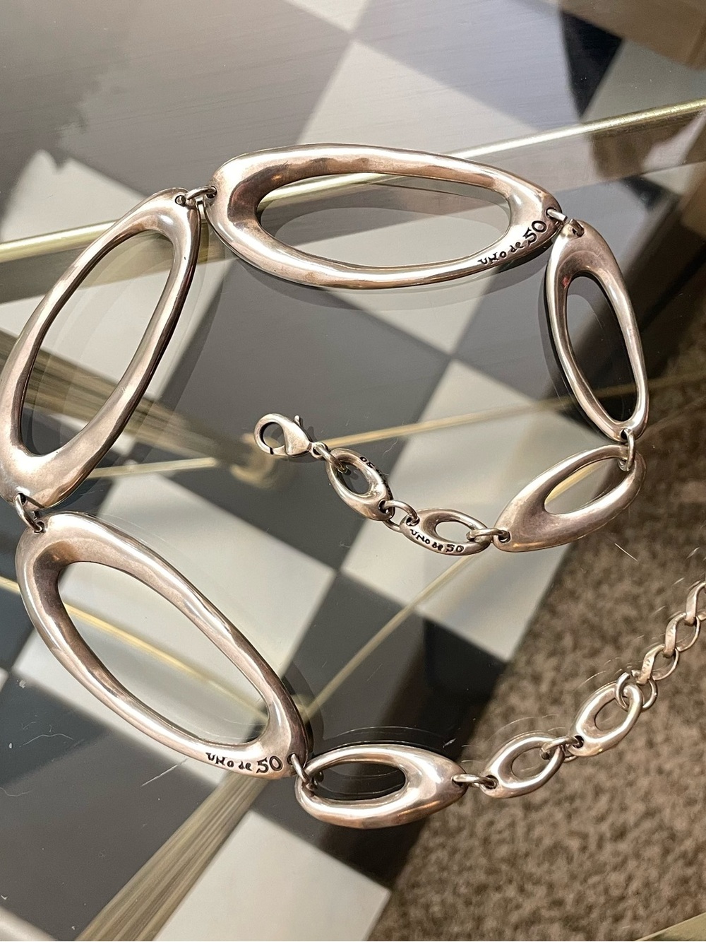 Uno De 50 - Sterling Silver Open Oval Link Necklace
